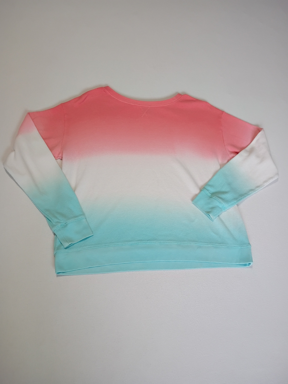 Splendid Sm Ombre Tie Dye Sweatshirt Waffle Knit Thermal Top Peach Teal Aqua
